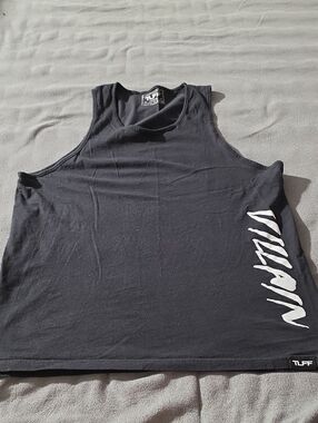 Tuff Athletics Black Tank Top with White Side Script